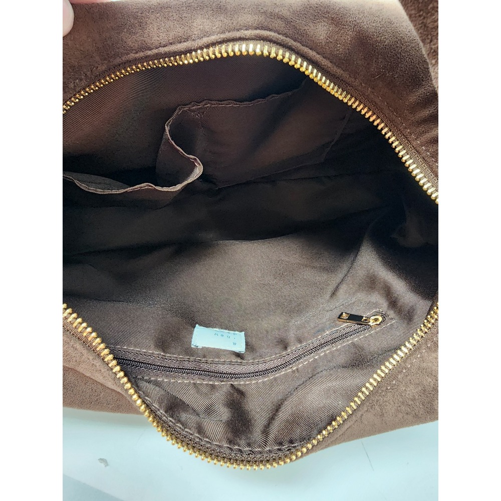 A New Day Brown Faux Suede Slouchy Hobo Handbag Gold Zipper Shoulder Bag NWT - Picture 7 of 9